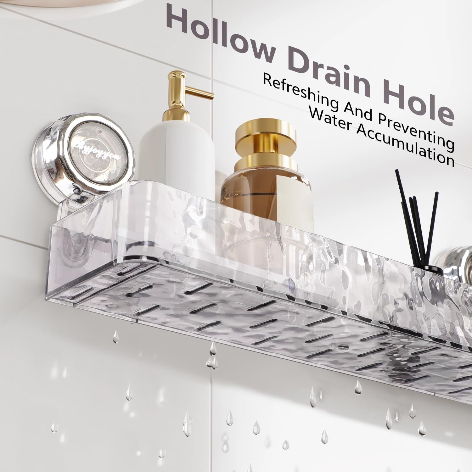 Transparent Suction Cup Bathroom Storage Shelf with Hanging Hooks – No Drill Wall Mounted Organizer Rack