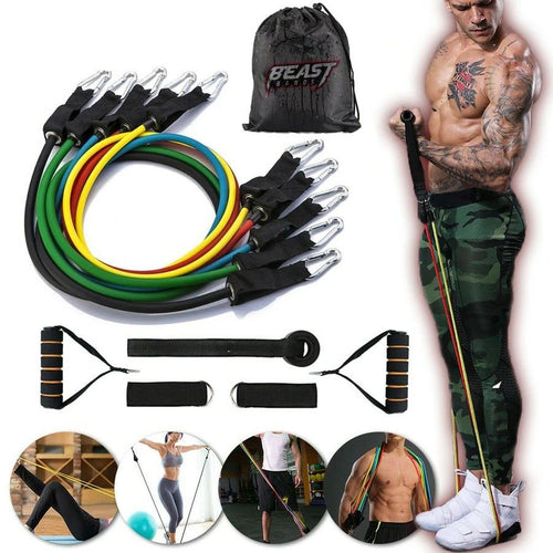 11-Piece Resistance Band Set – Adjustable Full Body Workout Bands with Handles, Ankle Straps & Door Anchor