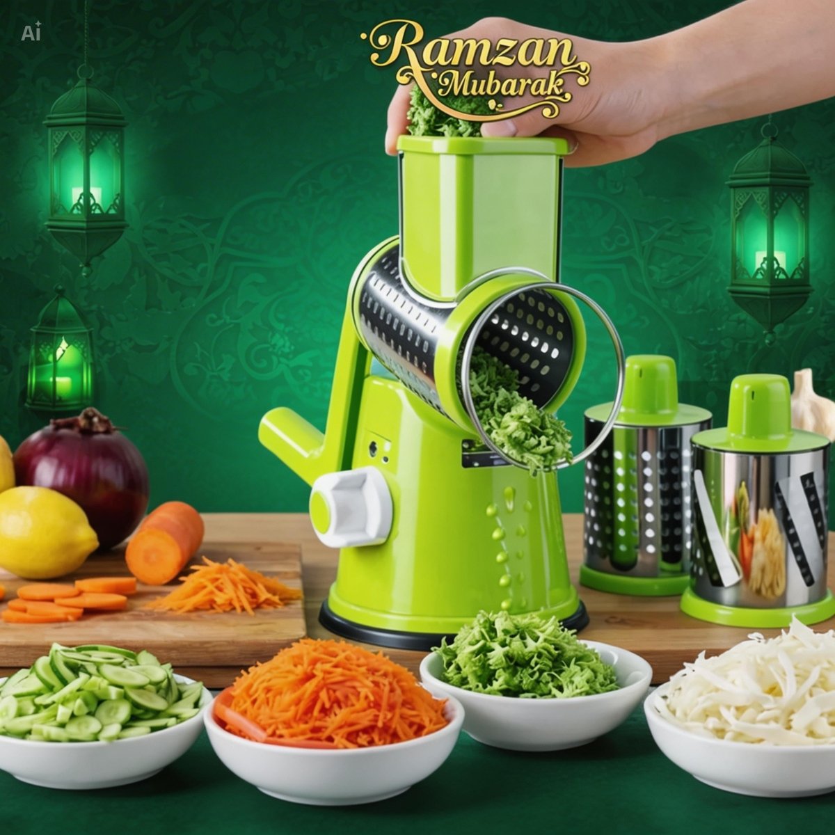 3 in 1 Vegetable Cutter – Multifunctional Rotary Drum Slicer, Cheese Grater & Peeler