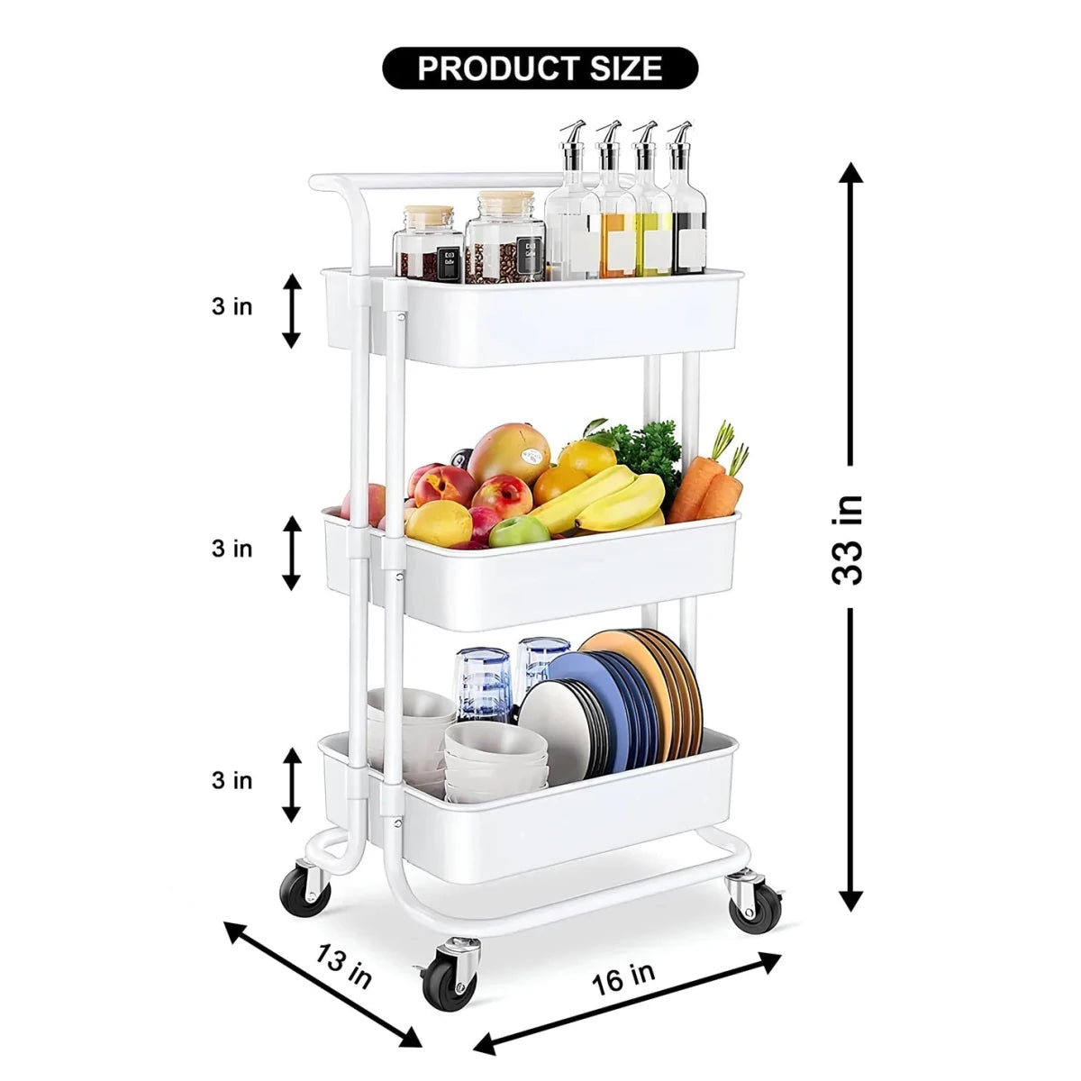 3-Tier Metal Rolling Storage Cart - Multipurpose Organizer