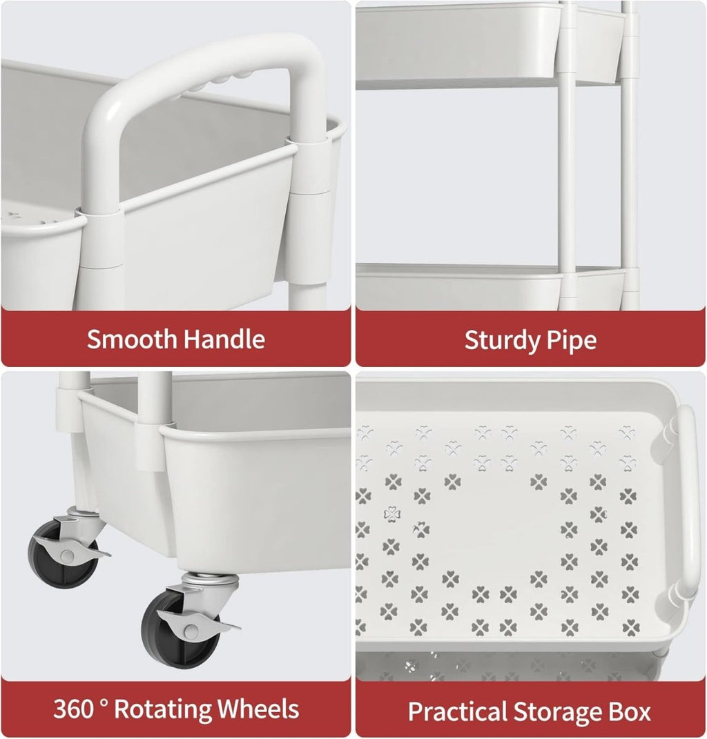 3-Tier Metal Rolling Storage Cart - Multipurpose Organizer