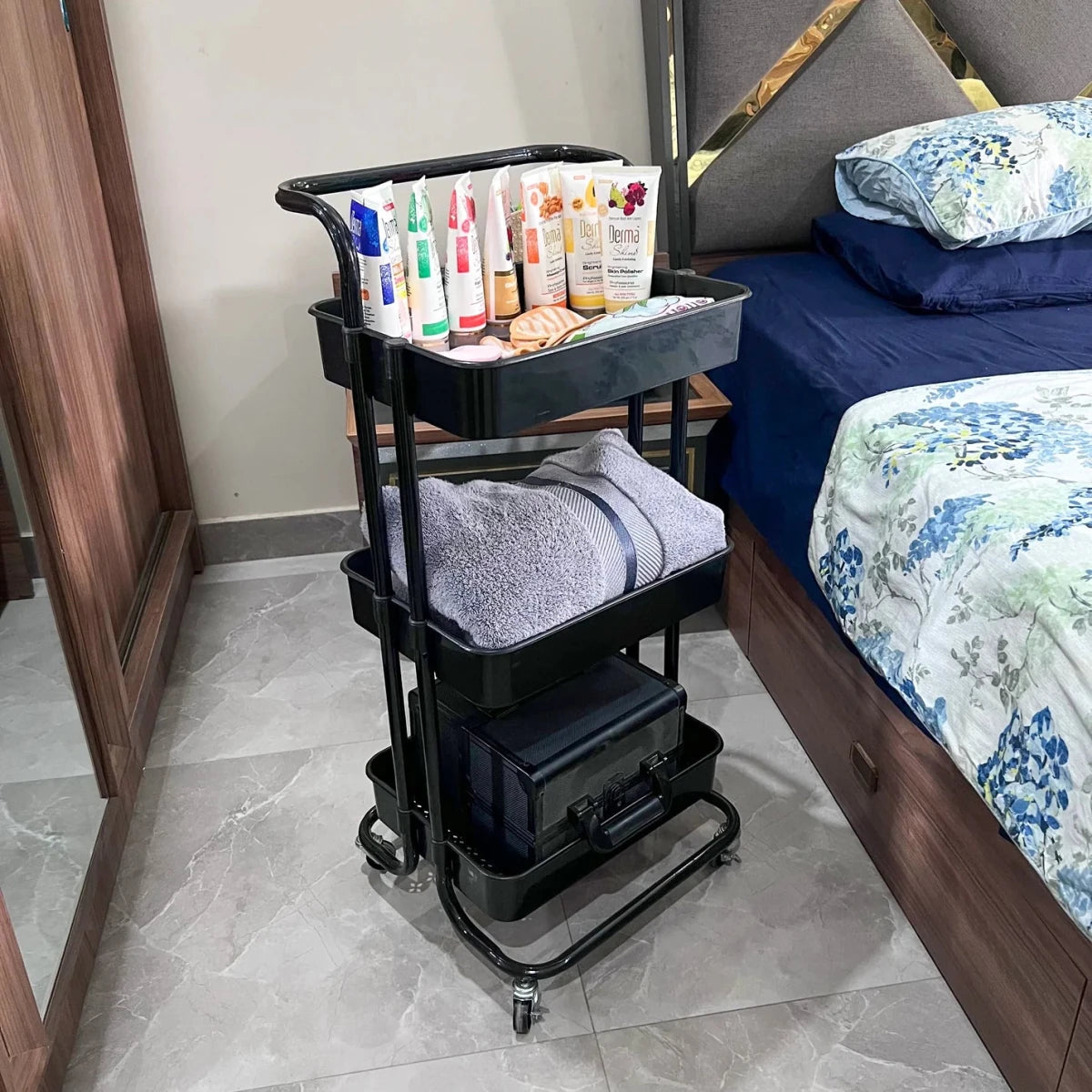 3-Tier Metal Rolling Storage Cart - Multipurpose Organizer