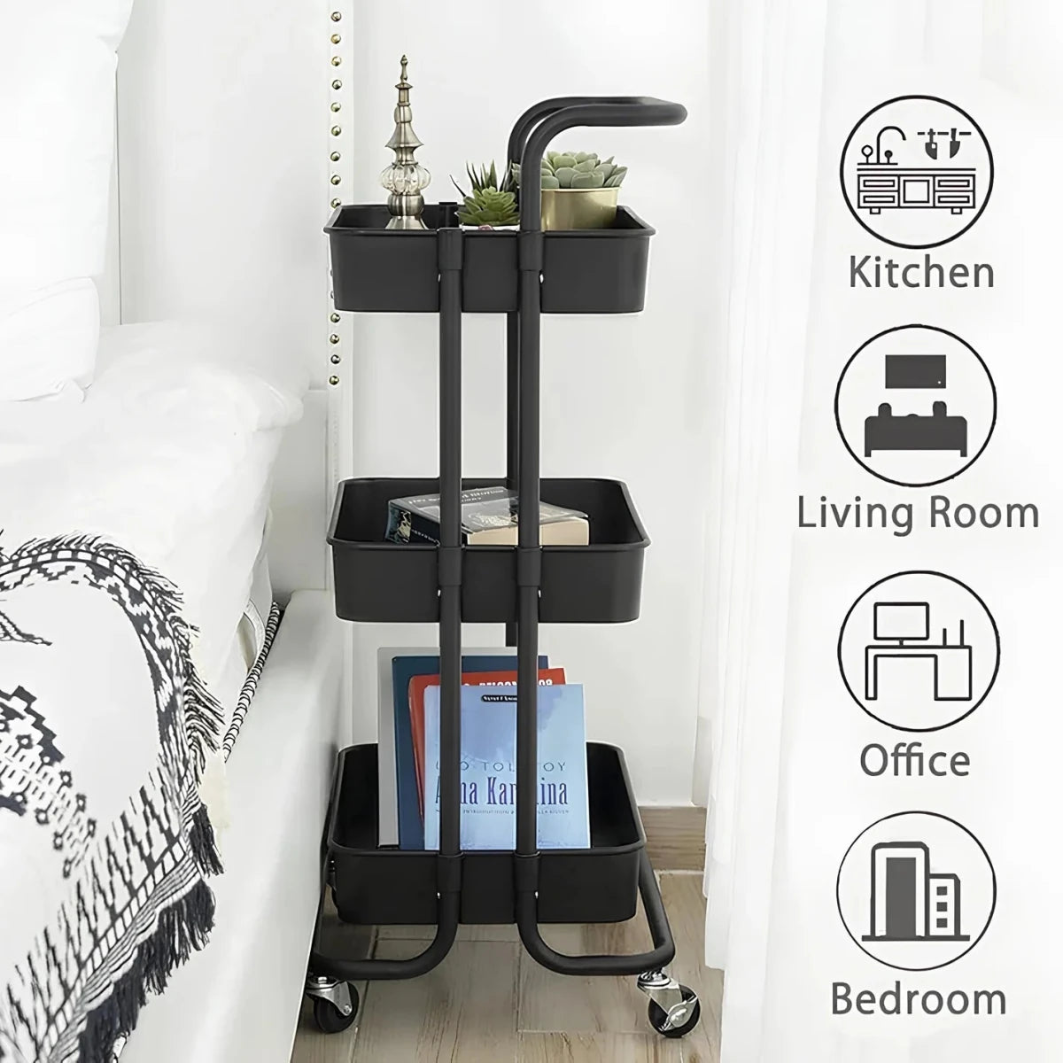 3-Tier Metal Rolling Storage Cart - Multipurpose Organizer