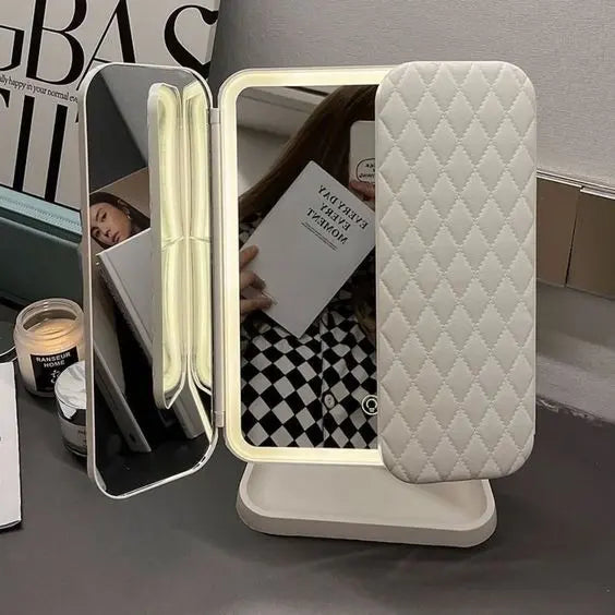 LED Makeup Mirror – 360° Rotating with Storage Space