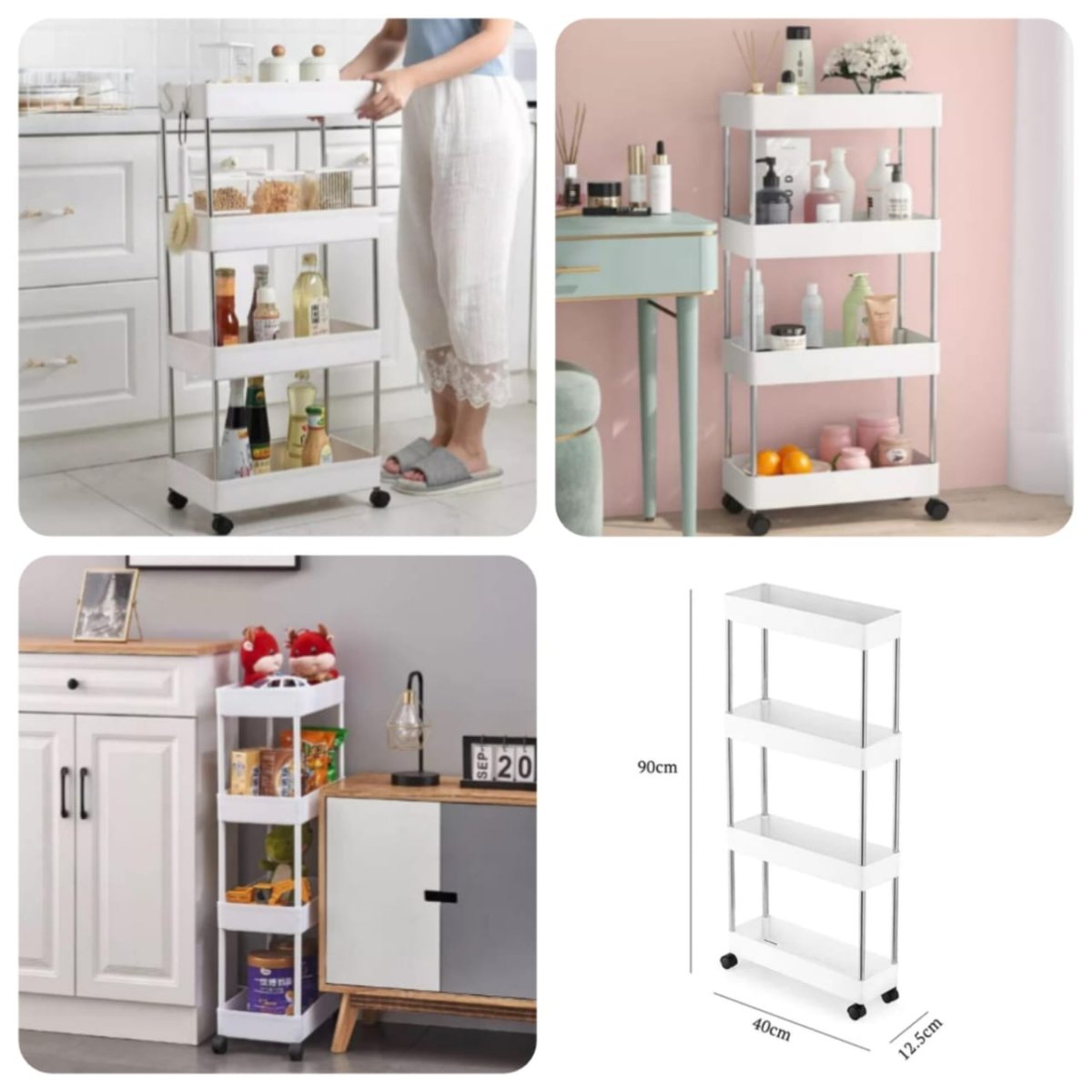 4-Tier Slim Rolling Storage Trolley - Organizer Rack Pakistan