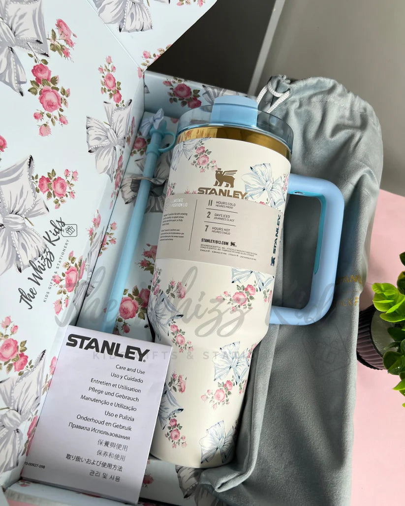 Floral 40oz / 1.18L Stainless Steel Vacuum Insulated Tumbler with Handle & Bow Straw | Gift Packaging