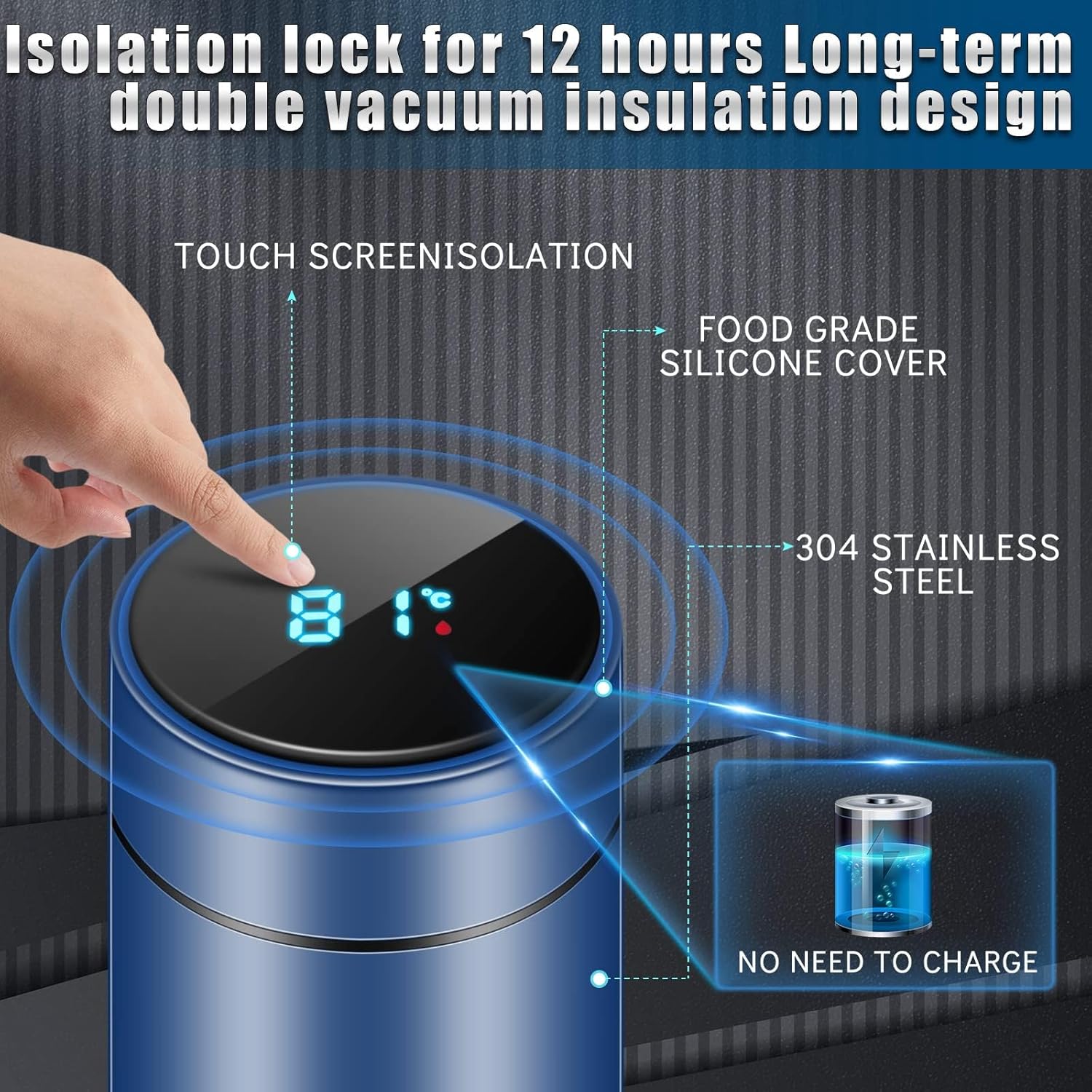 Smart Water Bottle with LED Temperature Display – Stainless Steel Flask – 500ML