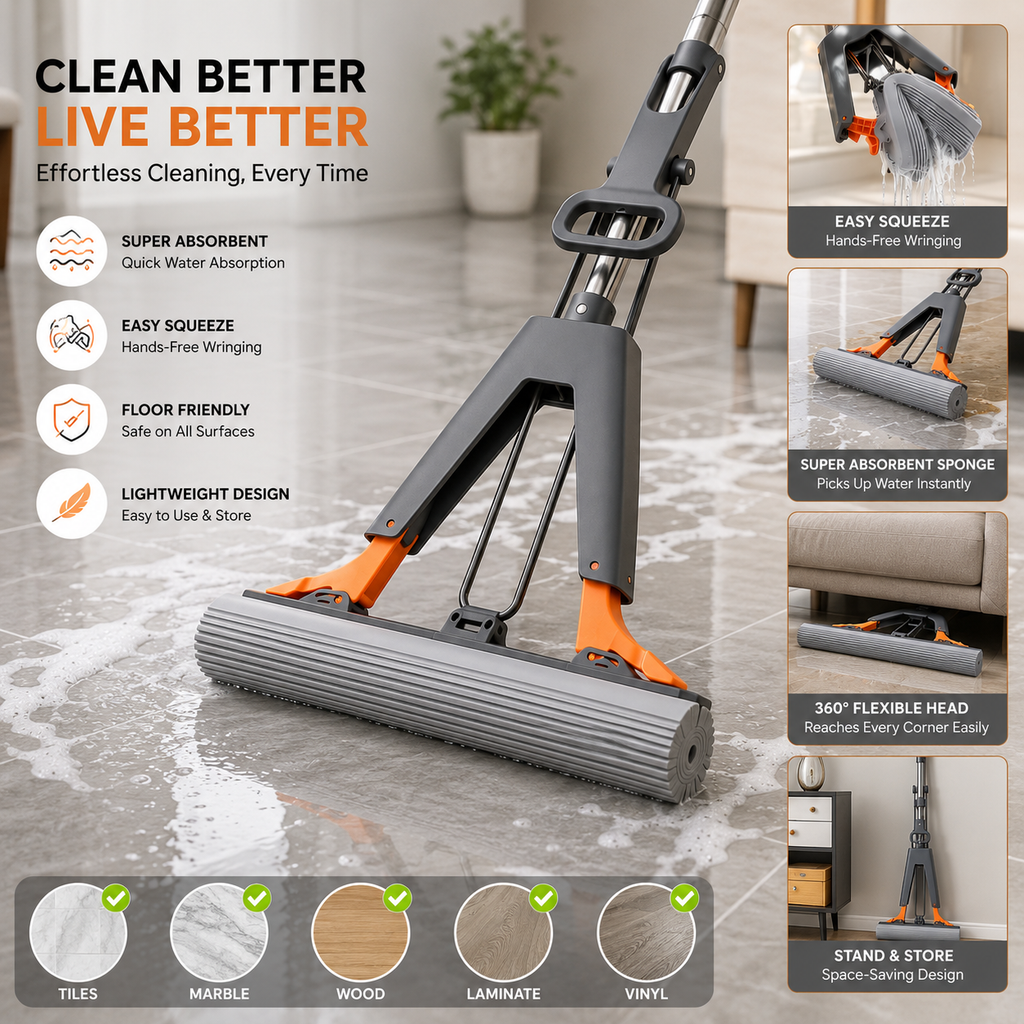 Super Absorbent Self Squeeze Sponge Mop - Clean Floors Fast