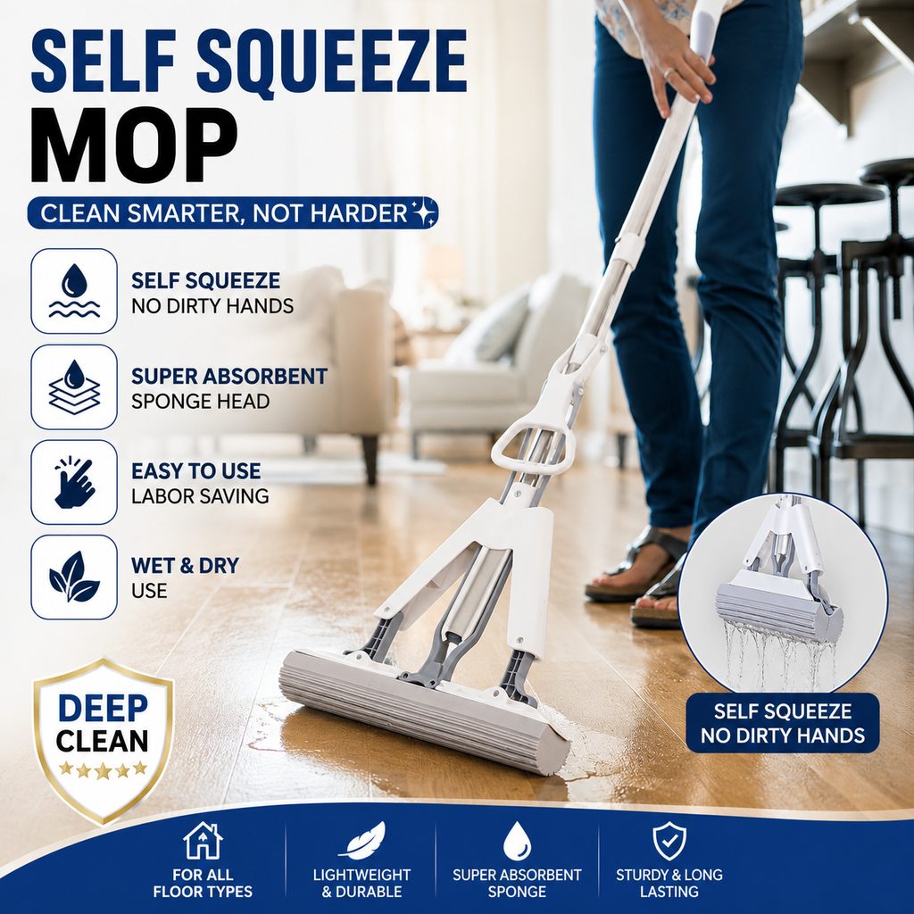 Super Absorbent Self Squeeze Sponge Mop - Clean Floors Fast