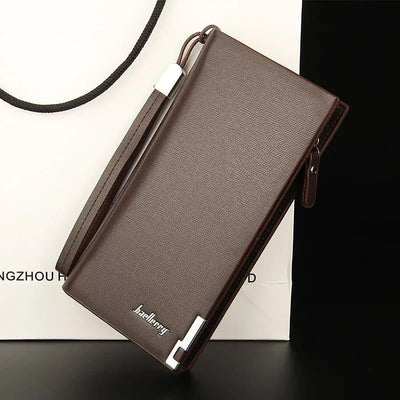 Baellerry Business Men's Wallets Solid PU Leather Long Portable Cash P