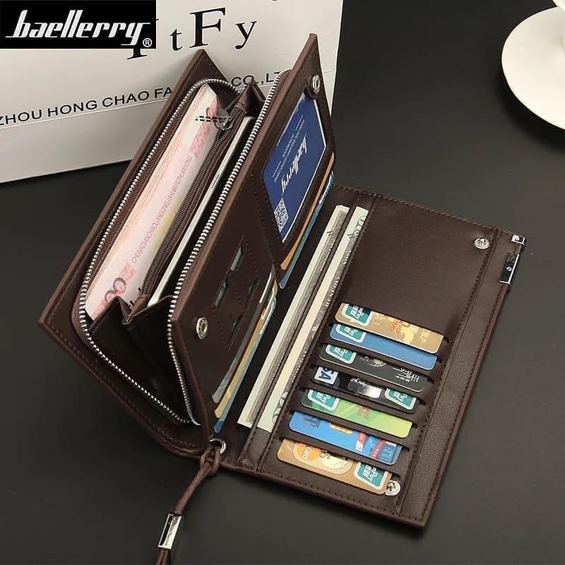 Baellerry Business Men's Wallets Solid PU Leather Long Portable Cash P