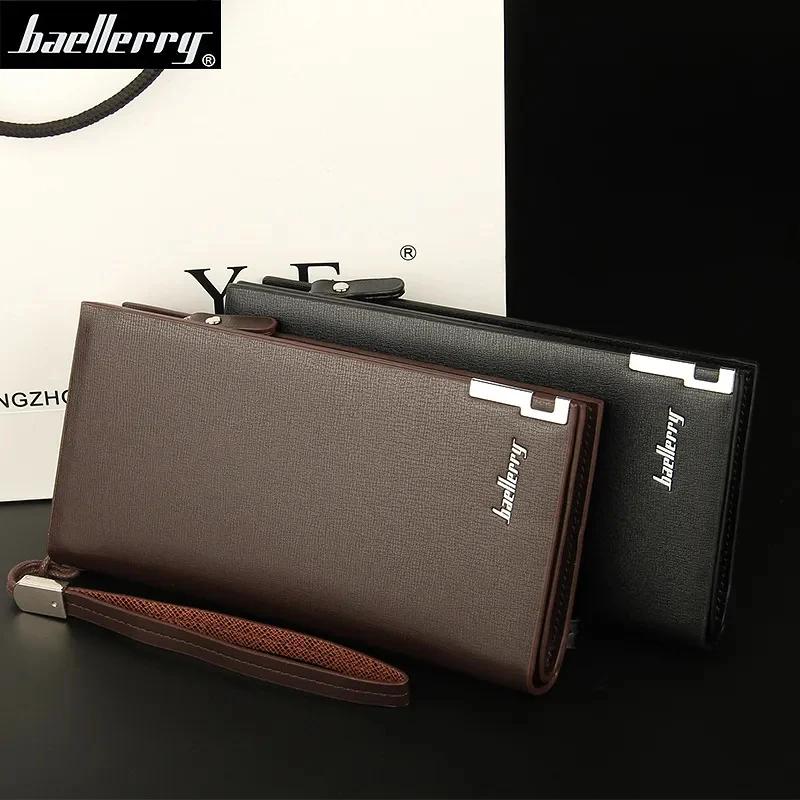 Baellerry Business Men's Wallets Solid PU Leather Long Portable Cash P