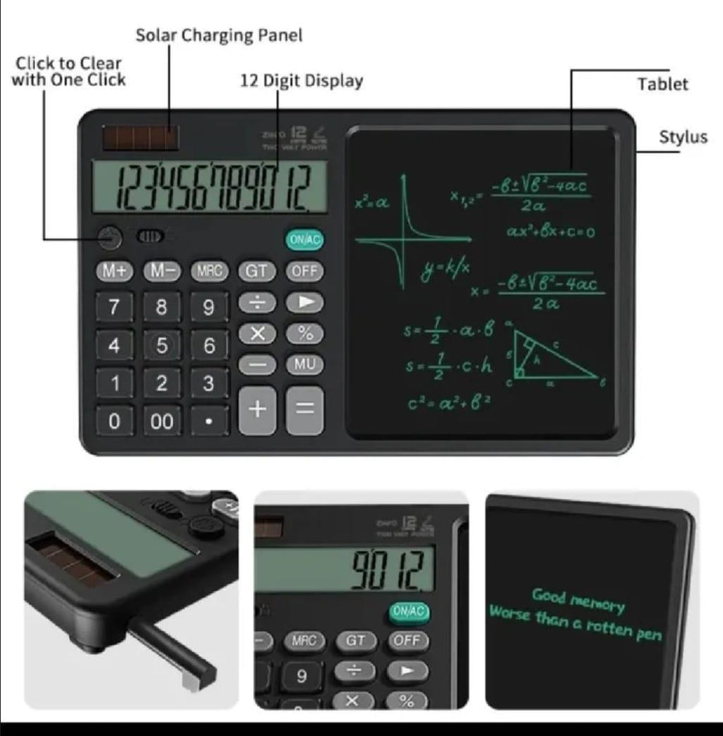 Multifunctional 12-Digit Calculator with LCD Writing Tablet – 2 in 1 Study Tool