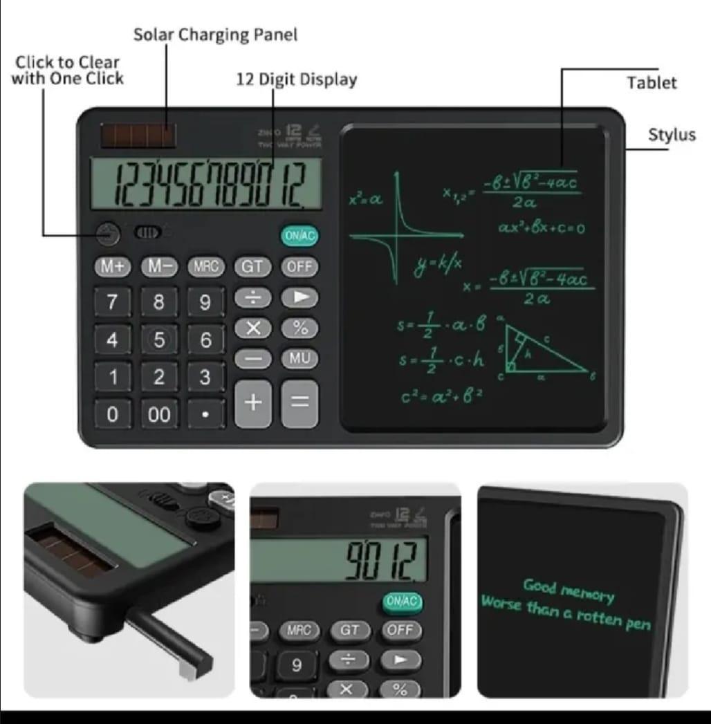 Multifunctional 12-Digit Calculator with LCD Writing Tablet – 2 in 1 Study Tool
