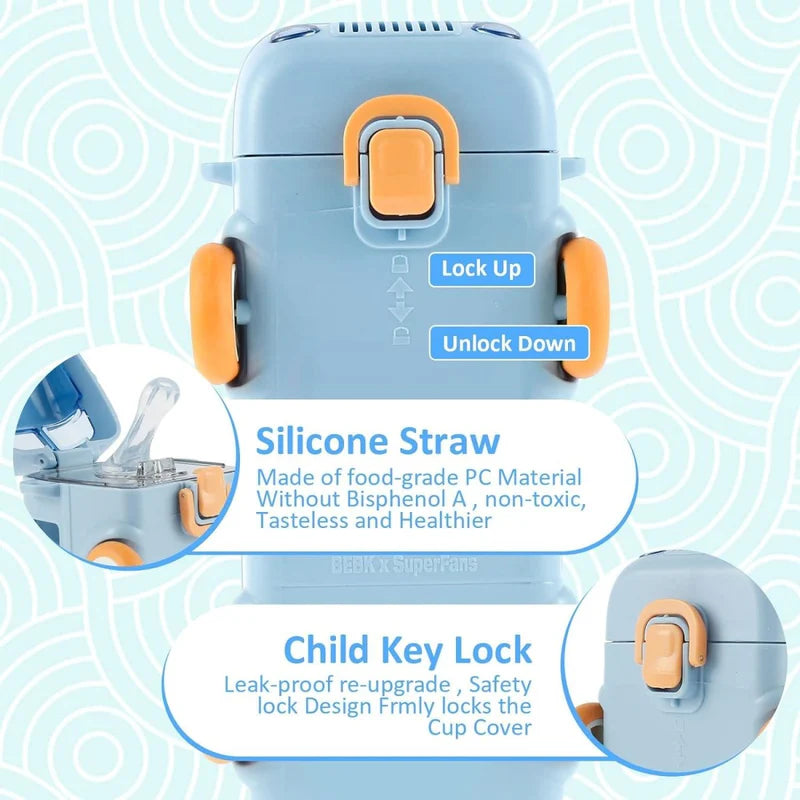 Bus Shape Water Bottle for Kids 500ML – Leakproof Straw Bottle with Carry Strap