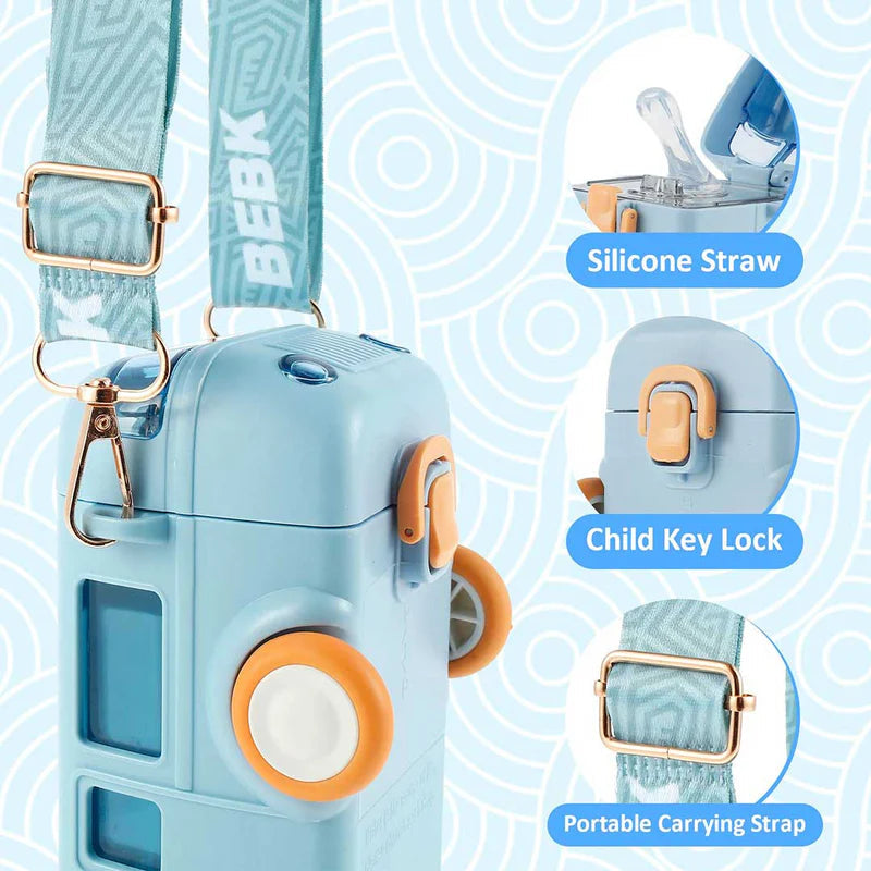 Bus Shape Water Bottle for Kids 500ML – Leakproof Straw Bottle with Carry Strap