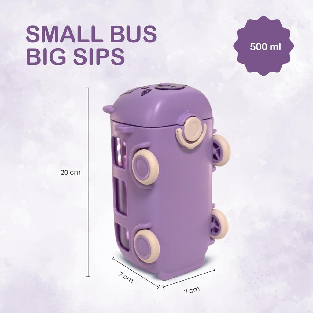 Bus Shape Water Bottle for Kids 500ML – Leakproof Straw Bottle with Carry Strap