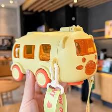 Bus Shape Water Bottle for Kids 500ML – Leakproof Straw Bottle with Carry Strap