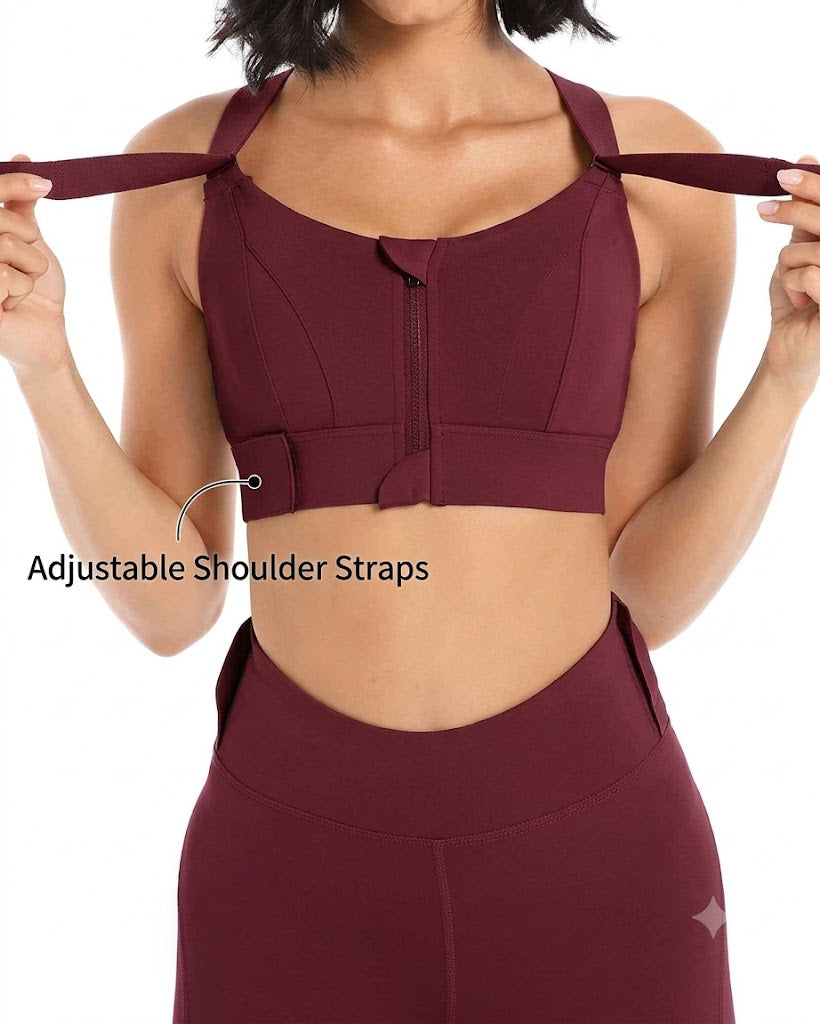 High Impact,A+ Quality, Ultimate Comfort, Sports Bra, Zipper