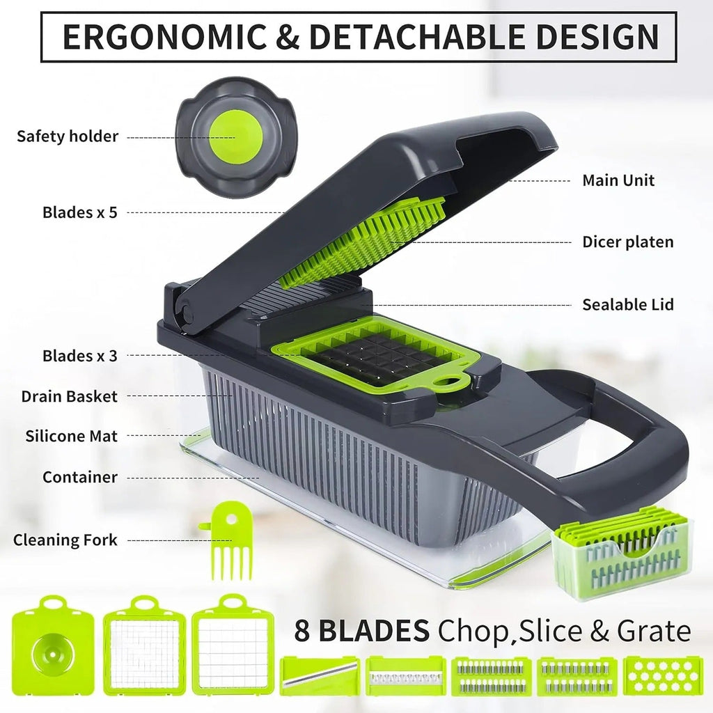 A.Q Multifunctional 12 in 1 Nicer Dicer Vegetable Cutter – Veggie Chopper, Slicer & Grater
