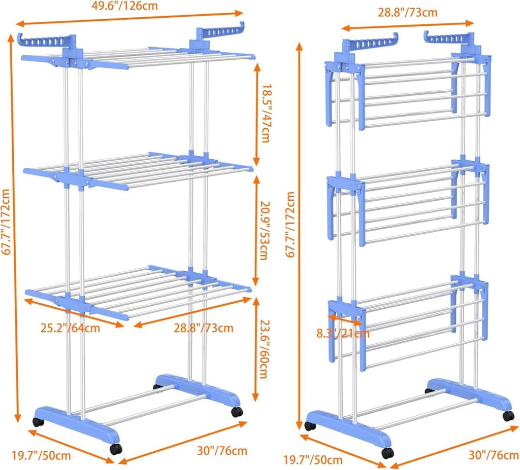 Foldable Clothes Drying Rack with Wheels | Multi-Layer Laundry Stand | Space Saving Clothes Dryer Pakistan