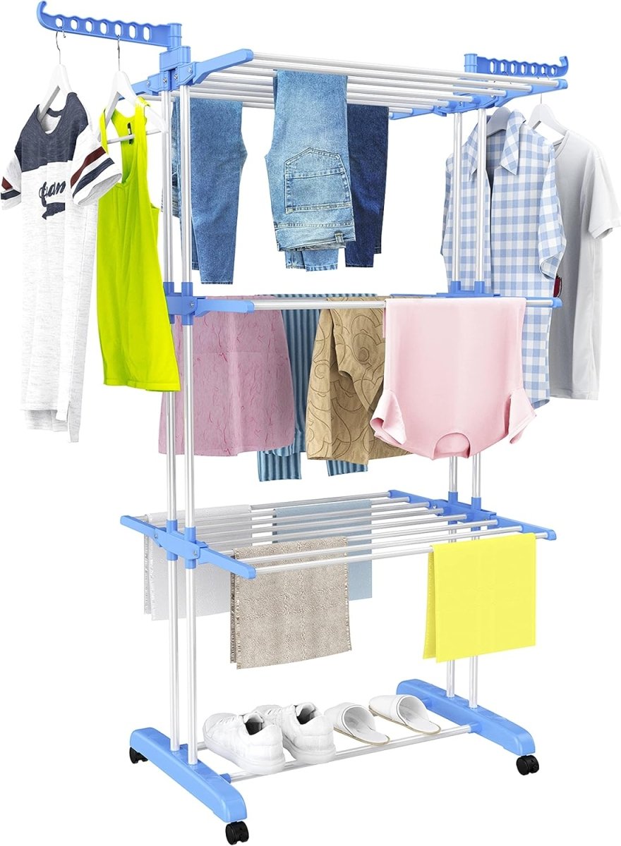 Foldable Clothes Drying Rack with Wheels | Multi-Layer Laundry Stand | Space Saving Clothes Dryer Pakistan