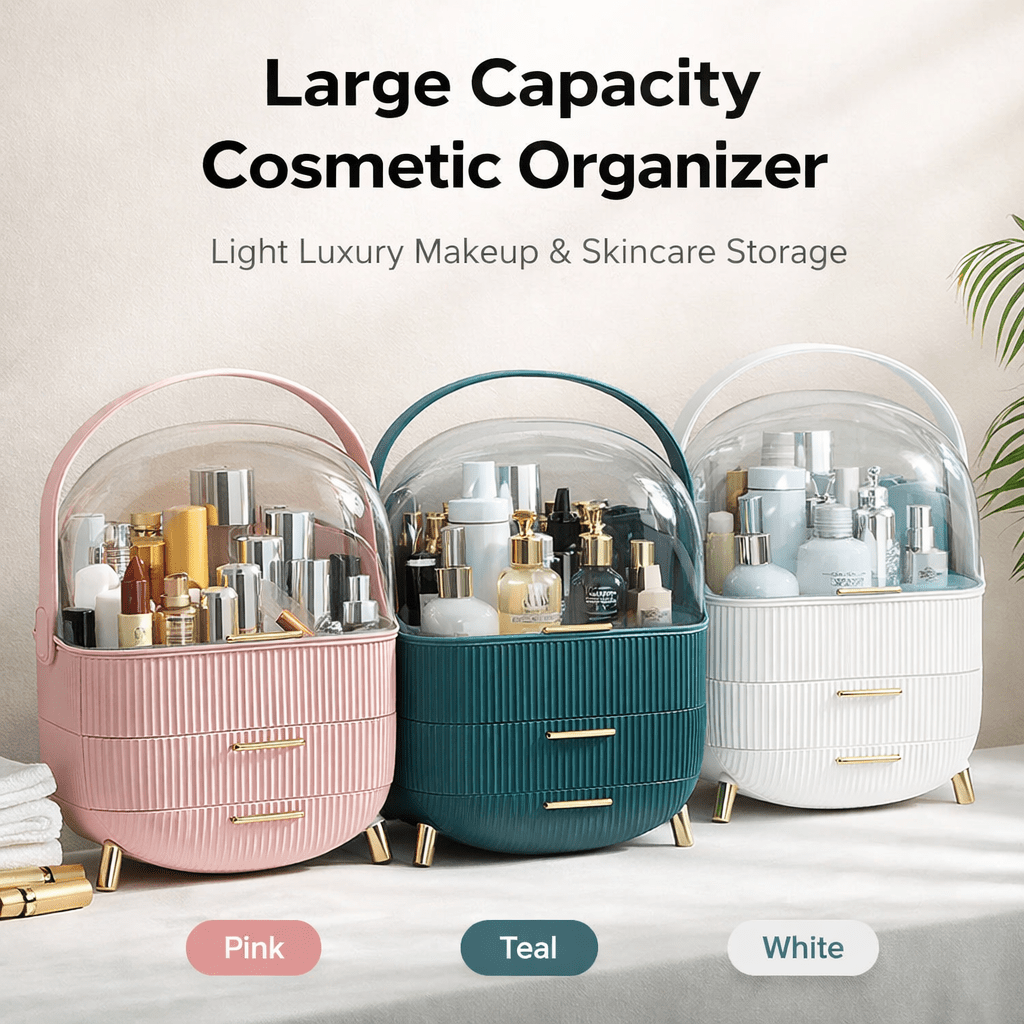 Large Capacity Makeup Organizer – Luxury Dustproof Cosmetic Storage Box with Drawers