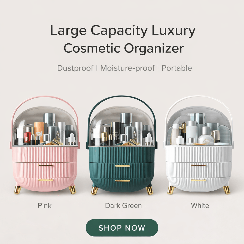 Large Capacity Makeup Organizer – Luxury Dustproof Cosmetic Storage Box with Drawers