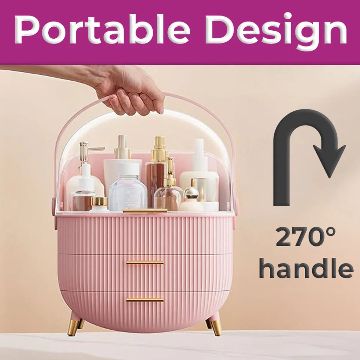 Large Capacity Makeup Organizer – Luxury Dustproof Cosmetic Storage Box with Drawers