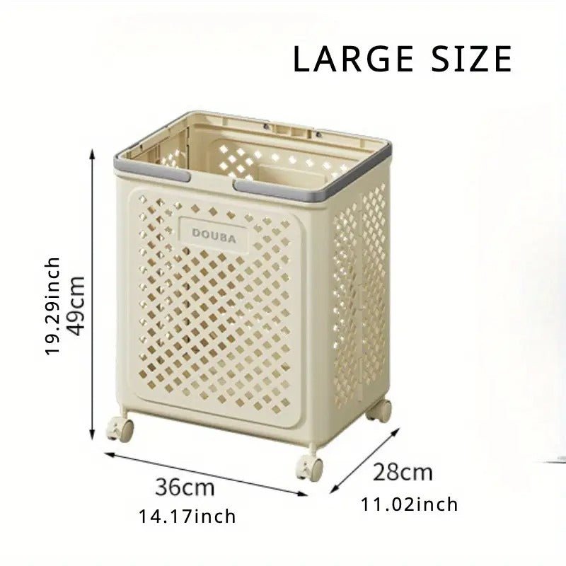 Large Capacity Movable Folding Laundry Basket – Durable Storage with Wheels