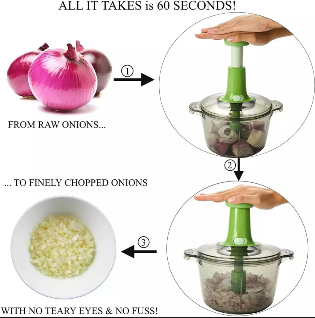 9-in-1 Multi-Functional Hand Push Speedy Chopper – 2L Manual Vegetable Cutter