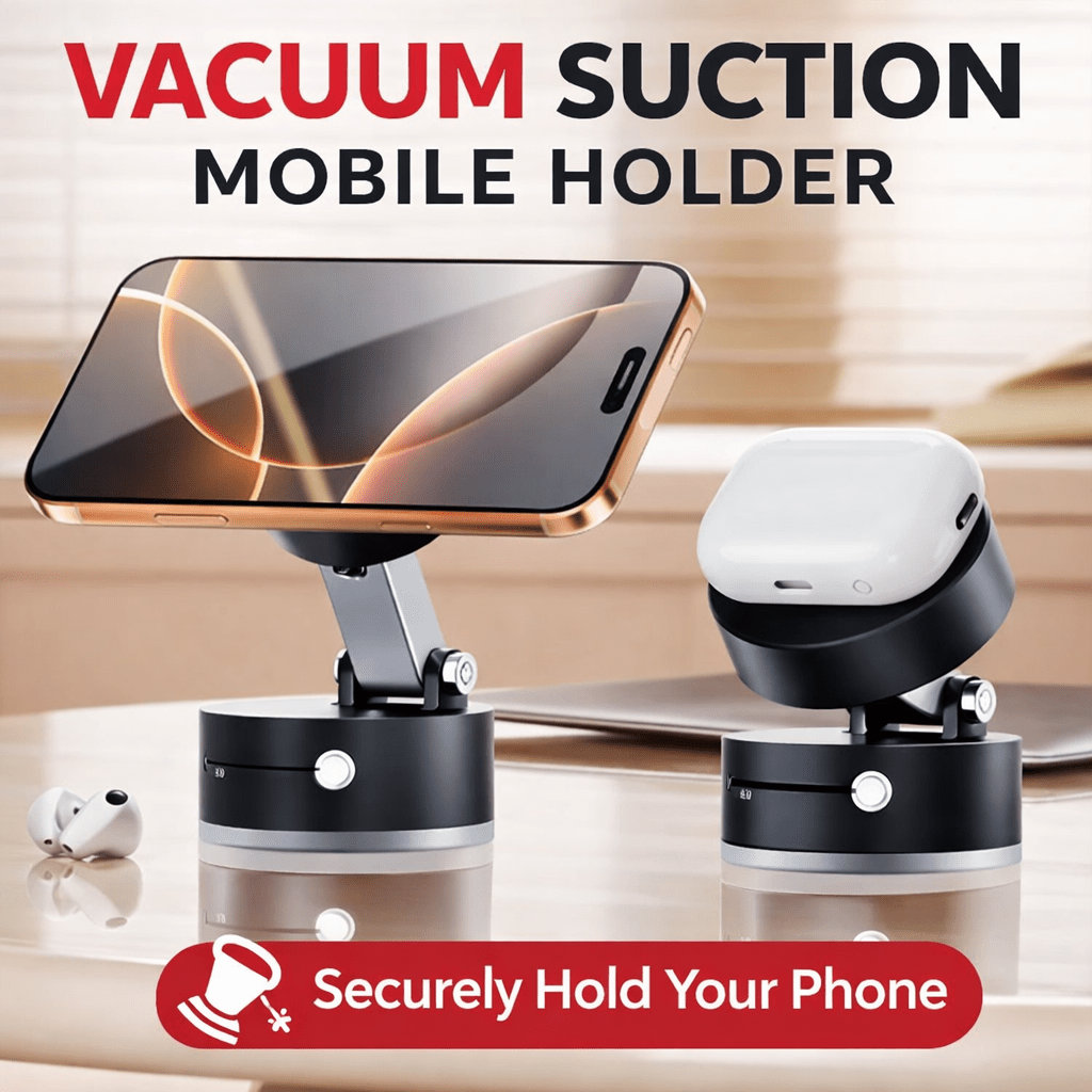 Vacuum Suction Magnetic Mobile Holder | Strong Dashboard Phone Mount | Adjustable Foldable Car & Home Phone Stand